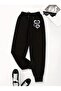 Women's Three Hearts Printed Jogger Regular Fit Fit Black Sweatpants