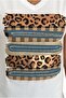 Women's Leopard Print 100% Cotton White V-Neck T-Shirt - 5