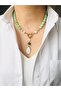 Real Pearl and Green Natural Stone Rudder Necklace 46cm - 2