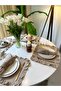 Aura Linen Stain-Resistant Beige Ruffled American Placemat Set of 4 (Napkins Not Included) - 7