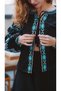Black Color Ethnic Pattern Turquoise Embroidery Embroidered Front Double Laced Balloon Sleeve Design Jacket - 3