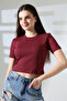 Cotton Compact Combed Ribbed Crew Neck Crop T-Shirt 21560 Claret Red