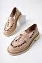 Shadow Model Beige Leather Leopard Stripe and Buckle Detailed Women's Loafer Casual Shoes - 5