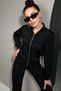 Fully Crystalline Stone-Embellished 2-Ply Cotton Stylish Black Long-Sleeve Zip-Up Women's Designer Tracksuit Set - 4