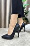Daily Women's Black Leather Stiletto Pointed Toe Simple Comfortable Serrated Sole Thin Heeled Shoes 289 - 3