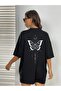 Moon Butterfly T-Shirt - Black Oversize Printed Crew Neck Printed Short Sleeve Loose Fit - 6