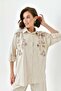 Women's Sequin Embroidery Stone Embroidered Flam Linen Shirt and Pants Set - 3