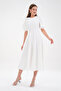 White Atlas Fabric Crew Neck Princess Sleeve Detail Midi Dress 220 - 7