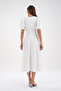 White Atlas Fabric Crew Neck Princess Sleeve Detail Midi Dress 220 - 3