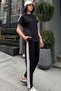 Women's Striped Detail Short-Sleeve Blouse and Carrot Pants Modal Fabric Set - 2