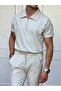 Gray Corded Half Zip Polo Neck T-Shirt - 2