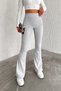 Women's High-Waisted Ribbed Leggings - Grey - 4