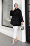 Women's Lapel Drawstring Waist Tie-Up Tunic Black - 2