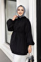 Women's Lapel Drawstring Waist Tie-Up Tunic Black