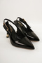 Women's Black Patent Leather Buckle Detailed Back Open Heel Stiletto Shoes