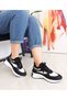 Black Color Denim Knitwear Material Lace-Up Sneakers Women's Sports Shoes between Sizes 36-40 - 2