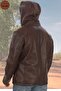 Men's Detachable Hood Genuine Lambskin Jacket Brown Casual Leather Coat with Zipper - 3