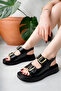 Wedge Heeled Double Strap Women's Sandals with Elastic Back Buckle - 3