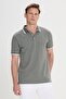 Men's Khaki-White Slim Fit Slim Fit Cotton Striped Polo Collar T-Shirt - 3