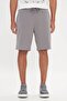 Men's Gray Standard Fit Regular Cut Cotton Knitted Shorts with Pockets - 2