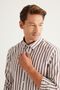 Men's Brown White Slim Fit Slim Fit Hidden Button Collar Cotton Shirt - 5
