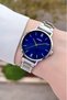 Silver Color Women's Wristwatch with Dark Blue Cord - 3