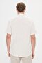 Men's Beige Comfort Fit Relaxed Cut Button Collar Linen Look 100% Cotton Flared Short Sleeve Shirt - 5