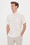 Men's Beige Comfort Fit Relaxed Cut Button Collar Linen Look 100% Cotton Flared Short Sleeve Shirt