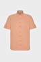Men's Orange Comfort Fit Relaxed Cut Button Collar Linen Look 100% Cotton Short Sleeve Shirt - 6