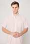 Men's Pink Comfort Fit Relaxed Cut Button Collar Linen Look 100% Cotton Short Sleeve Shirt - 4