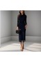 Black One Shoulder Long Sleeve Chiffon Detail Midi Dress - Elegant Evening Gown - 5
