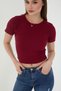 Women's 2-Piece Corded Cotton Crew Neck Knitted Camisole Crop T-Shirt - 3