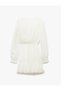 Flounces Long Sleeve Guipes Double Breasted Neckline Tulle Mini Dress - 7