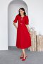 Red Crepe Fabric Bow Detail Plunging Neckline Midi Length Dress