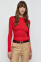 Ribbed Long Sleeve Open Back Buckle Detailed Blouse - 3
