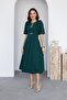 Emerald Crepe Fabric Bow Detail Plunging Neckline Midi Length Dress