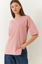 Women's Powder Side Slit Cuff Fold Detailed Crew Neck Short Sleeve Basic T-Shirt 60251203 - 3