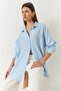 Women's Baby Blue Linen Airobin Stone Embroidered Shirt 60161003 - 3