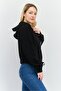 Women Hoodie Plain Long Sleeves Sweatshirt, Black - 2