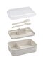 Beige Striped Lunch Box 5 Compartments Lunch Box with Fork and Spoon Transparent Lid - 5