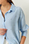 Women's Baby Blue Linen Airobin Stone Embroidered Shirt 60161003 - 4