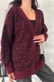 Women's Burgundy Standard Size Leopard Pattern Oversize Knitwear Cardigan - 7