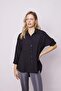 Women S Linen Look Sleeve Foldable Relaxed Fit Long Tunic Shirt-Black