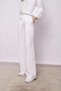 Women's Linen Look Elastic Waist Loose Leg Relaxed Fit Palazzo Trousers with Pockets-White - 4