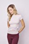 Women's Boat Neck Drawstring Detail Light Shiny Lycra Tough Fabric Short Sleeve Blouse Body-Stone - 3