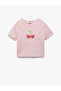 Cotton Crew Neck Short Sleeve Heart Printed Crop T-Shirt