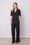 Women's Crinkle Fabric High Waist Elastic Waist Side Pocket Wide Leg Palazzo Pants-Black