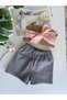 Girl's Stoned Gray Jean Shorts Powder Bandana Set