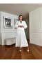 Women's Imported Fabric Pleated Stone Embroidered Sleeve Button Detail Special Design Lined Maxi Dress - 7
