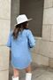 Women's Light Blue Snap Fastener, Two Pocket Detail, Tasseled Skirt, Loose Long Denim Shirt - 6